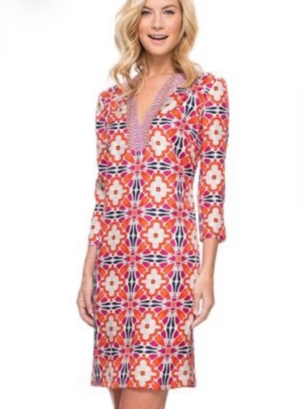 J. McLaughlin Amalfi Silk Tunic Dress Medium Geometric